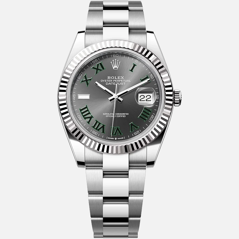 Datejust 41mm Wimbledon Slate and Green Roman Dial Fluted Bezel Oyster Bracelet 126334