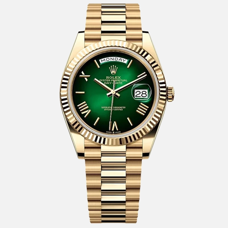 Yellow Gold President Day Date 40mm Green Roman Ombre Dial - 228238