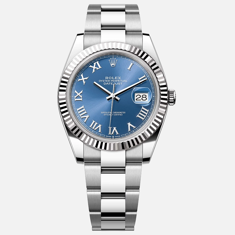 Datejust 41mm Blue Azzurro Roman Dial Fluted Bezel Oyster Bracelet 126334