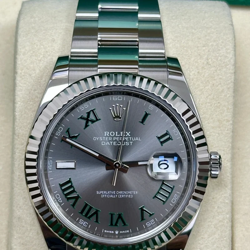 Alternative view of Datejust 41mm Wimbledon Slate and Green Roman Dial Fluted Bezel Oyster Bracelet 126334