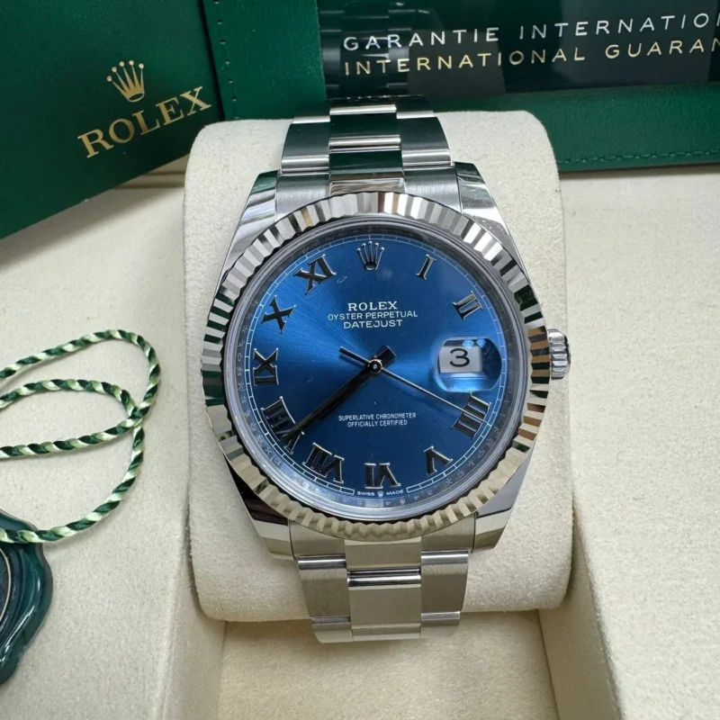 Alternative view of Datejust 41mm Blue Azzurro Roman Dial Fluted Bezel Oyster Bracelet 126334