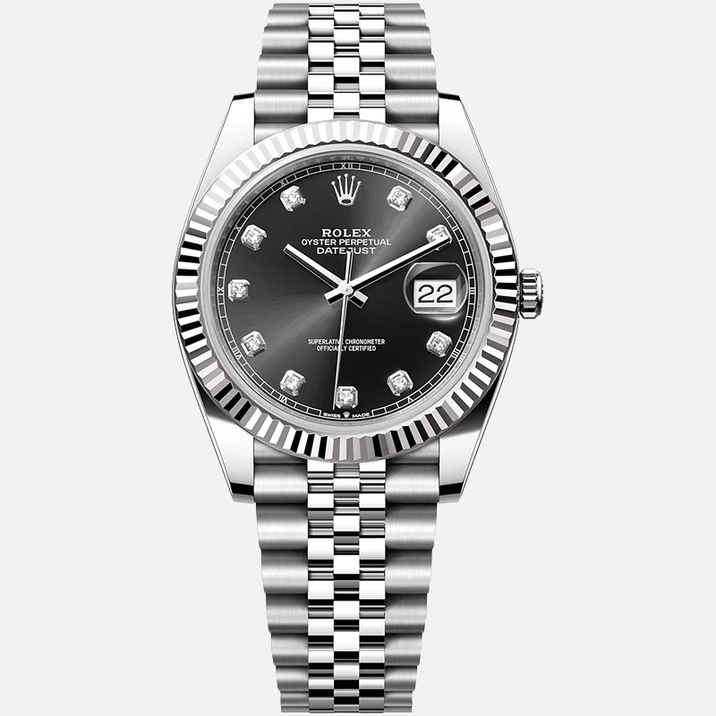 Datejust 41mm Black Diamond Dial Fluted Bezel Jubilee Bracelet 126334