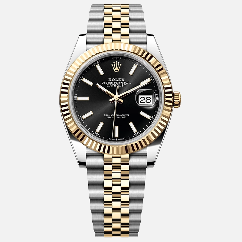 Datejust 41mm Two-Tone Yellow Gold Black Index Dial Fluted Bezel Jubilee Bracelet 126333