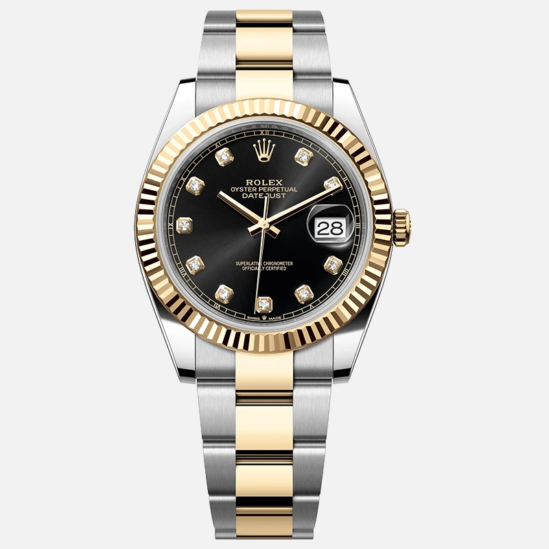 Datejust 41mm Two-Tone Yellow Gold Black Diamond Dial Fluted Bezel Oyster Bracelet 126333