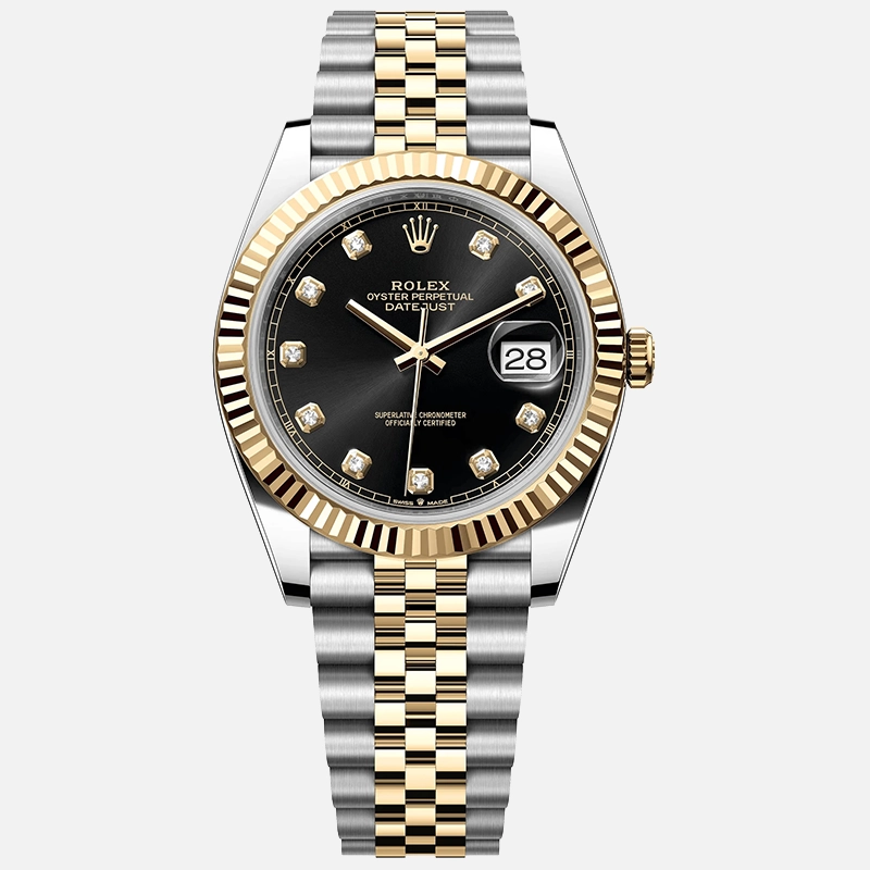 Datejust 41mm Two-Tone Yellow Gold Black Index Dial Fluted Bezel Jubilee Bracelet 126333