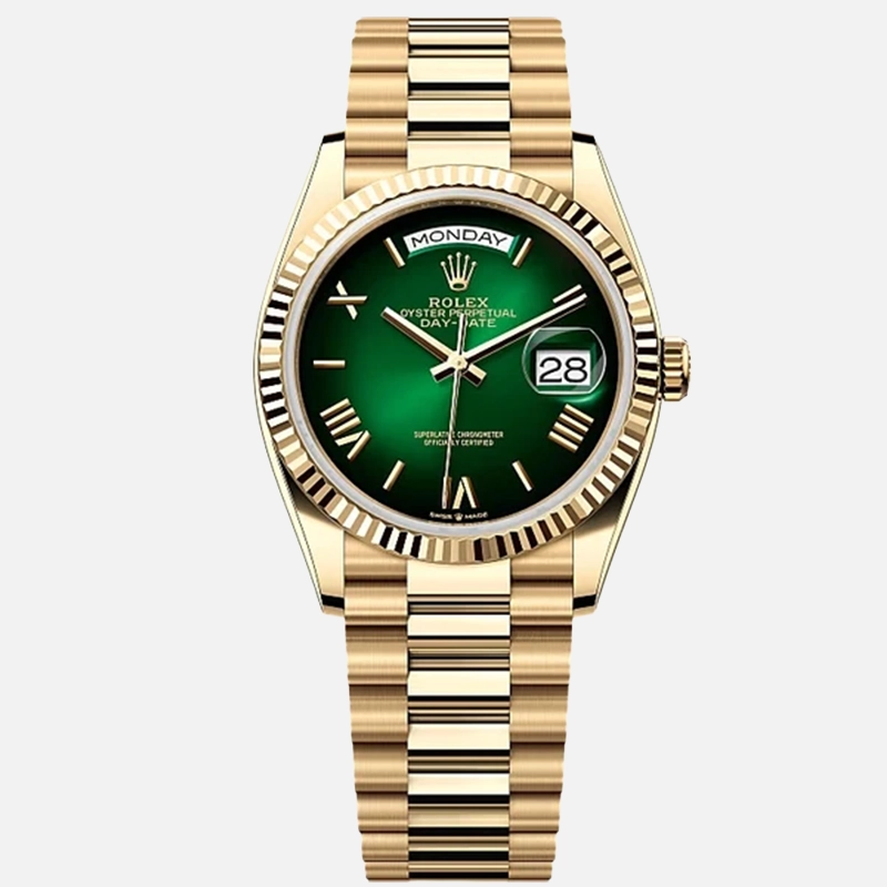 Rolex Day-Date 36mm Yellow Gold Green Ombre Roman Dial - 128238