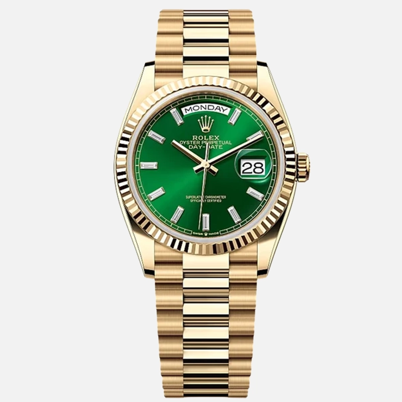 Day-Date 36mm Yellow Gold Green Diamond Baguette Dial - 128238