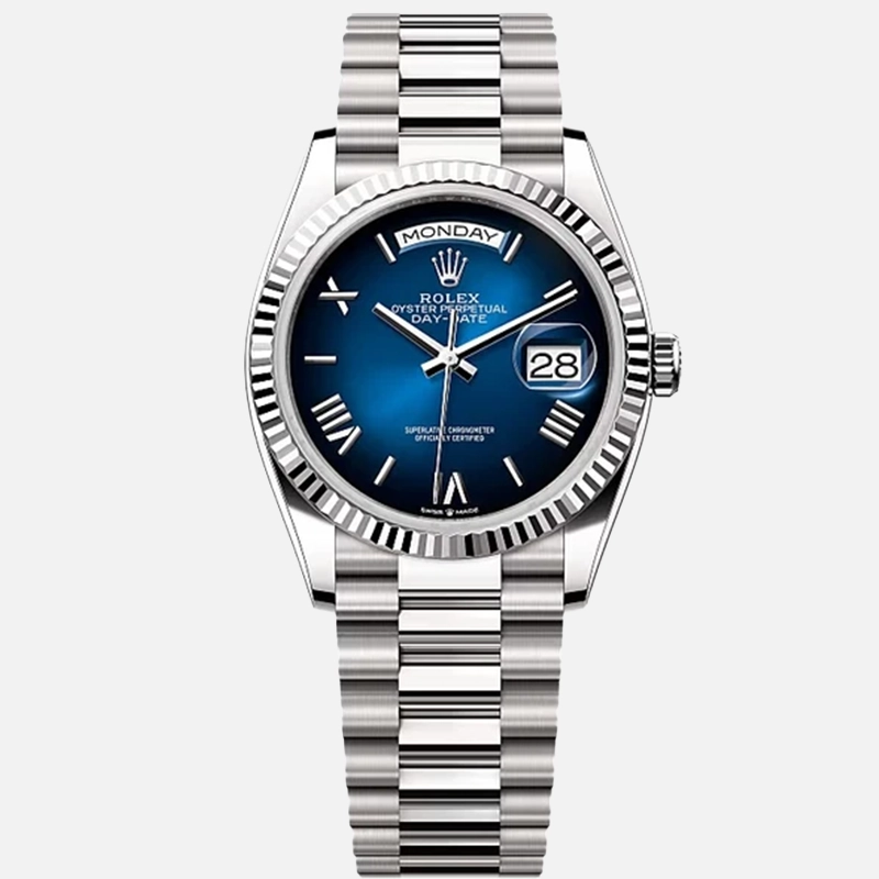 Day-Date 36mm White Gold Blue Roman Ombre Dial - 128239