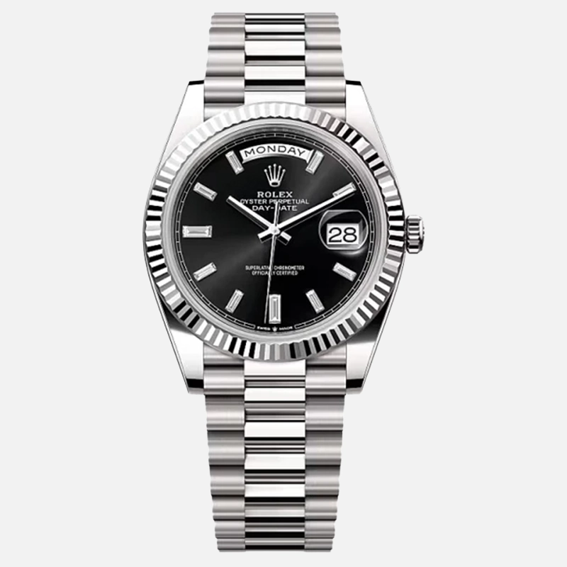 Day-Date 40mm White Gold Black Diamond Baguette Dial - 228239