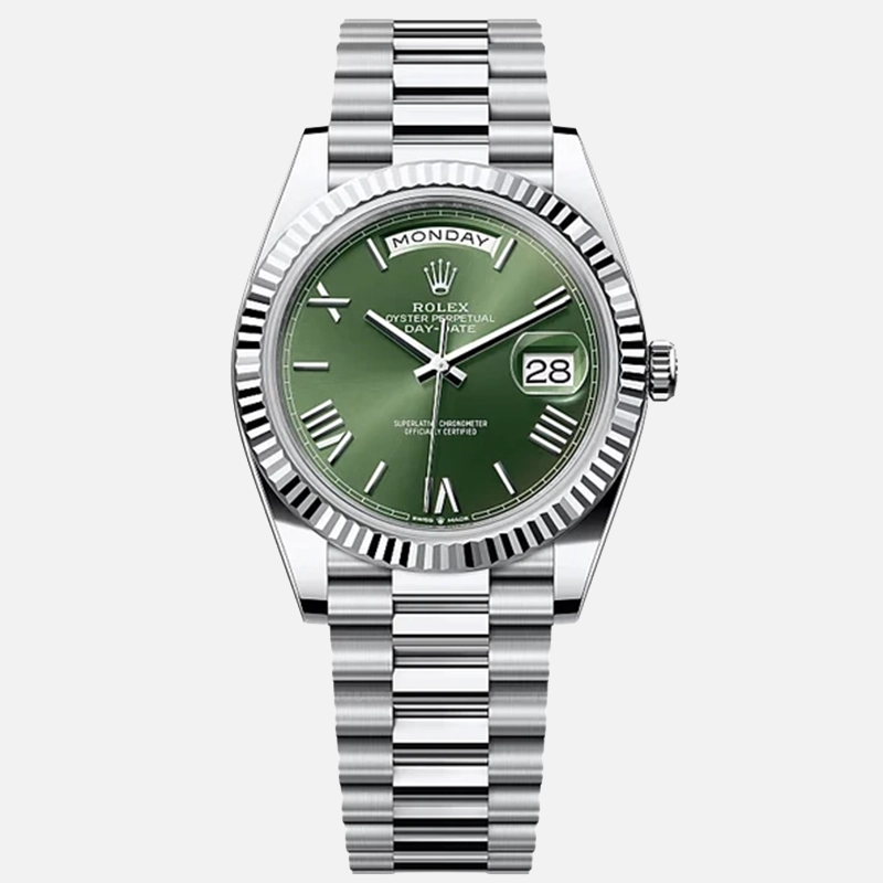 Day-Date 40mm Platinum Green Olive Roman Dial - 228236