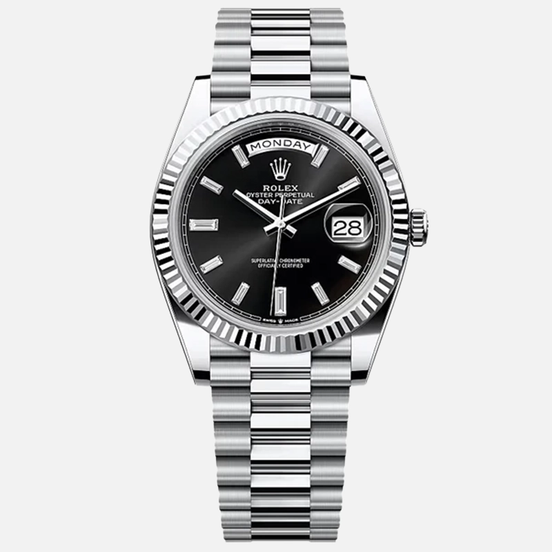 Day-Date 40mm Platinum Black Diamond Baguette Dial 228236