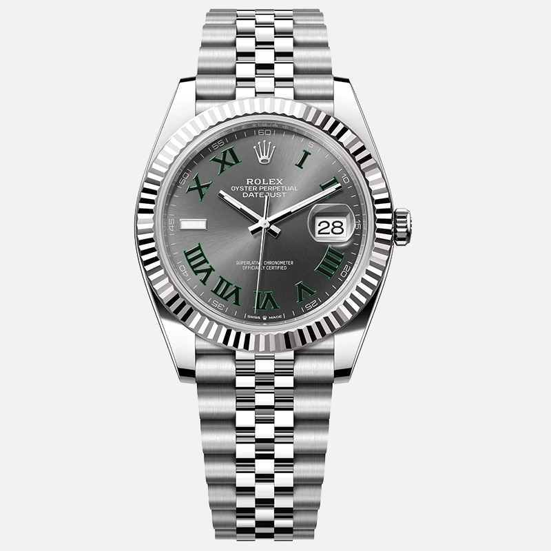 Datejust 41mm Slate and Green Roman Dial Fluted Bezel Jubilee Bracelet 126334