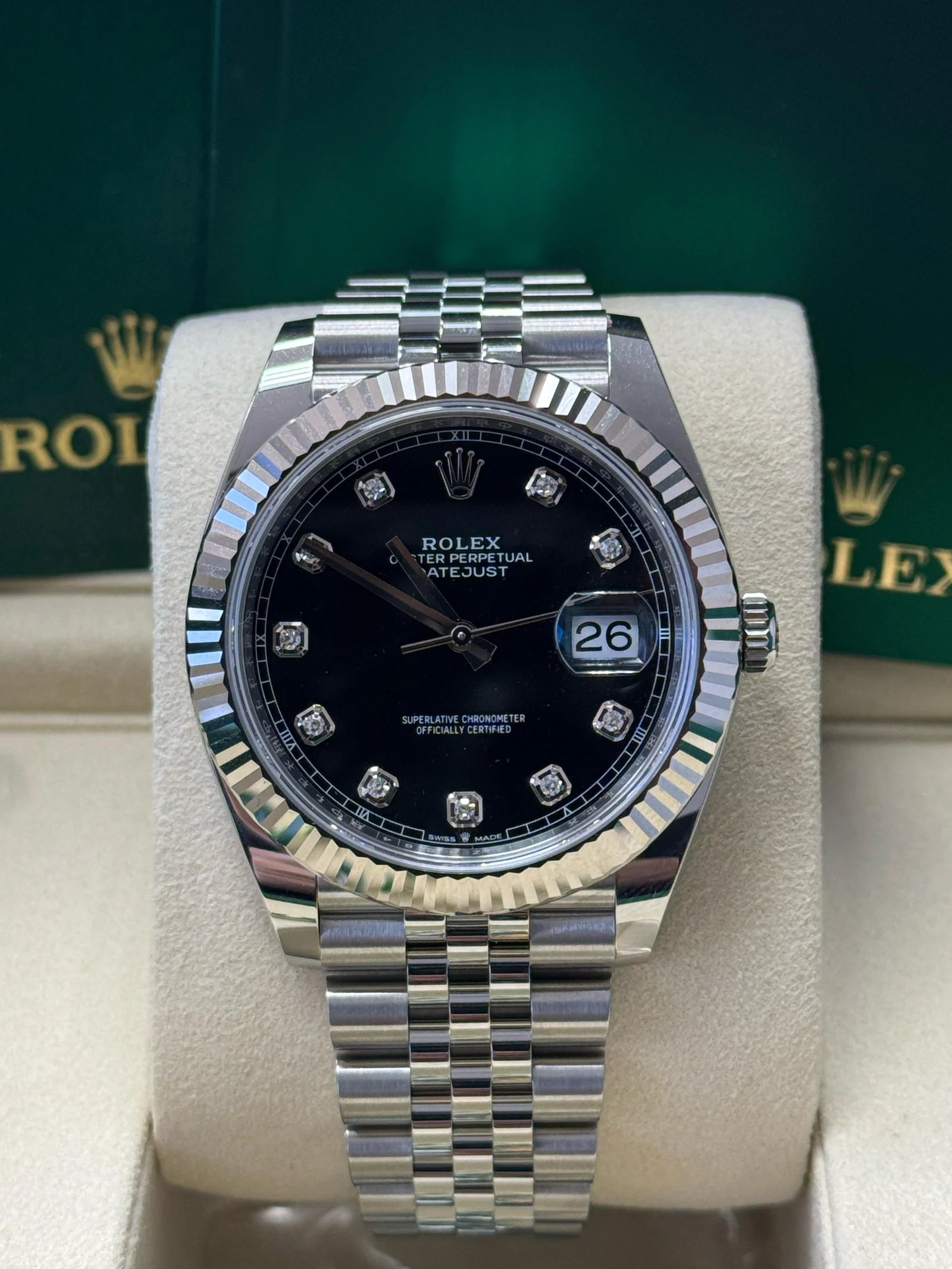 Datejust 41mm Black Diamond Dial Fluted Bezel Jubilee Bracelet 126334 - Image 2