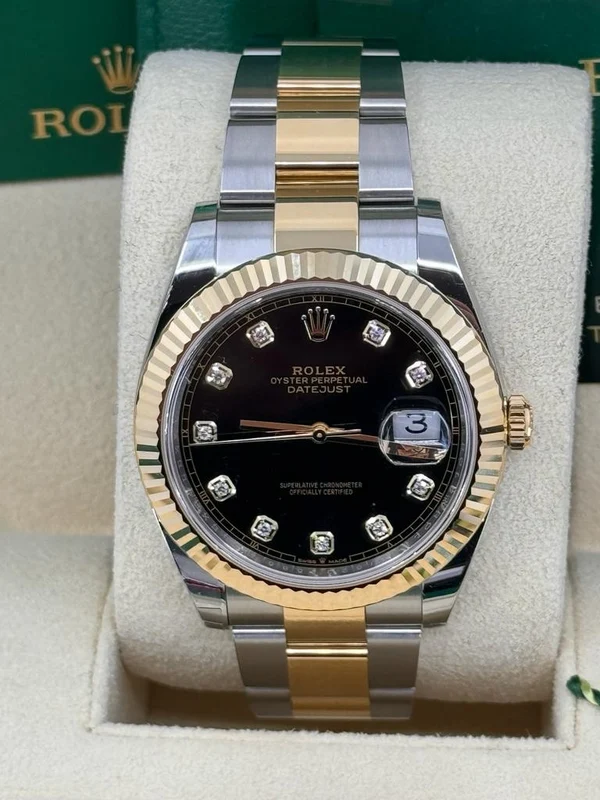 Alternative view of Datejust 41mm Two-Tone Yellow Gold Black Diamond Dial Fluted Bezel Oyster Bracelet 126333