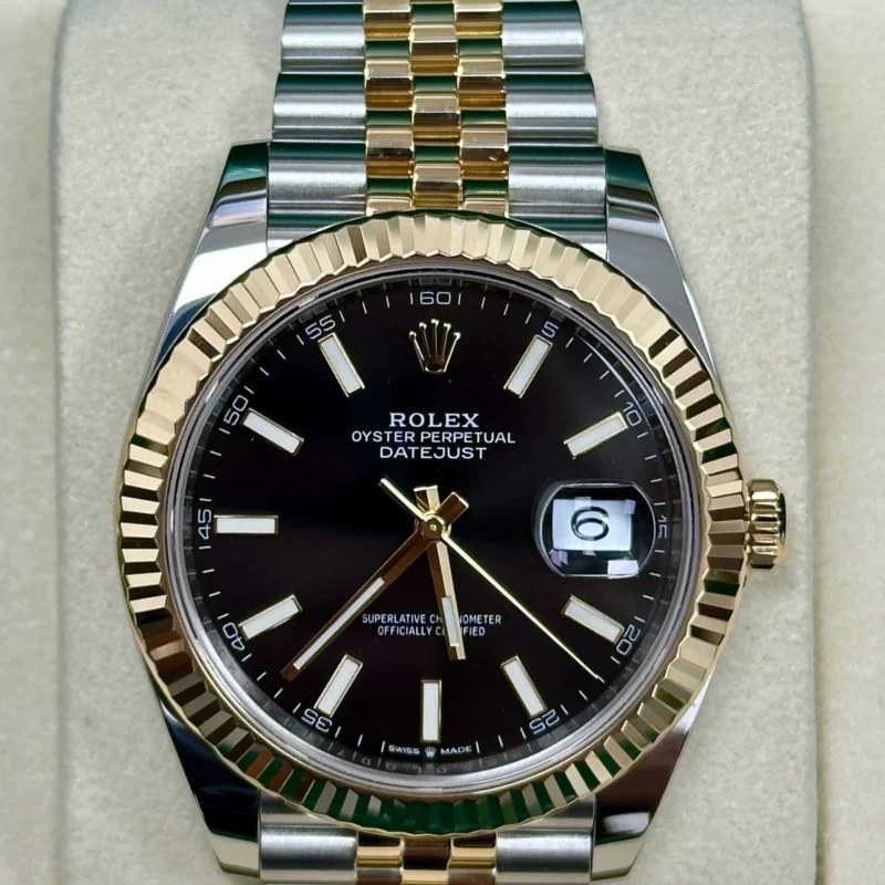 Alternative view of Datejust 41mm Two-Tone Yellow Gold Black Index Dial Fluted Bezel Jubilee Bracelet 126333