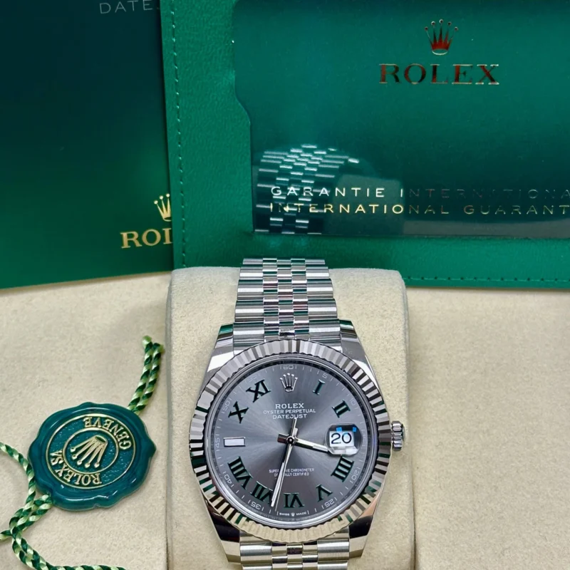 Alternative view of Datejust 41mm Slate and Green Roman Dial Fluted Bezel Jubilee Bracelet 126334